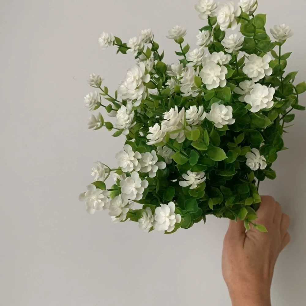 Faux‎ greenery set of 3  stems white flowers home Decor spring summer